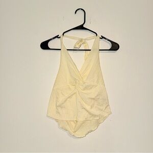 Yellow Twist Front Halter Tank Top